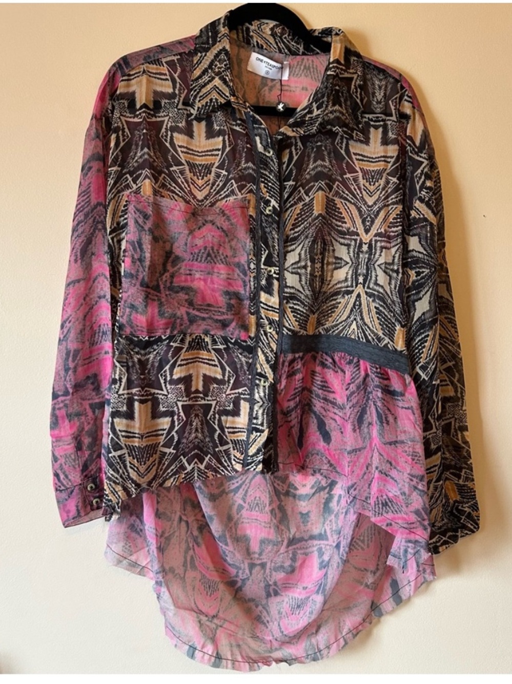 One Teaspoon Kaleidoscope Lunar Shirt Prismatic Sheer Hi-Low Button Up NWT M